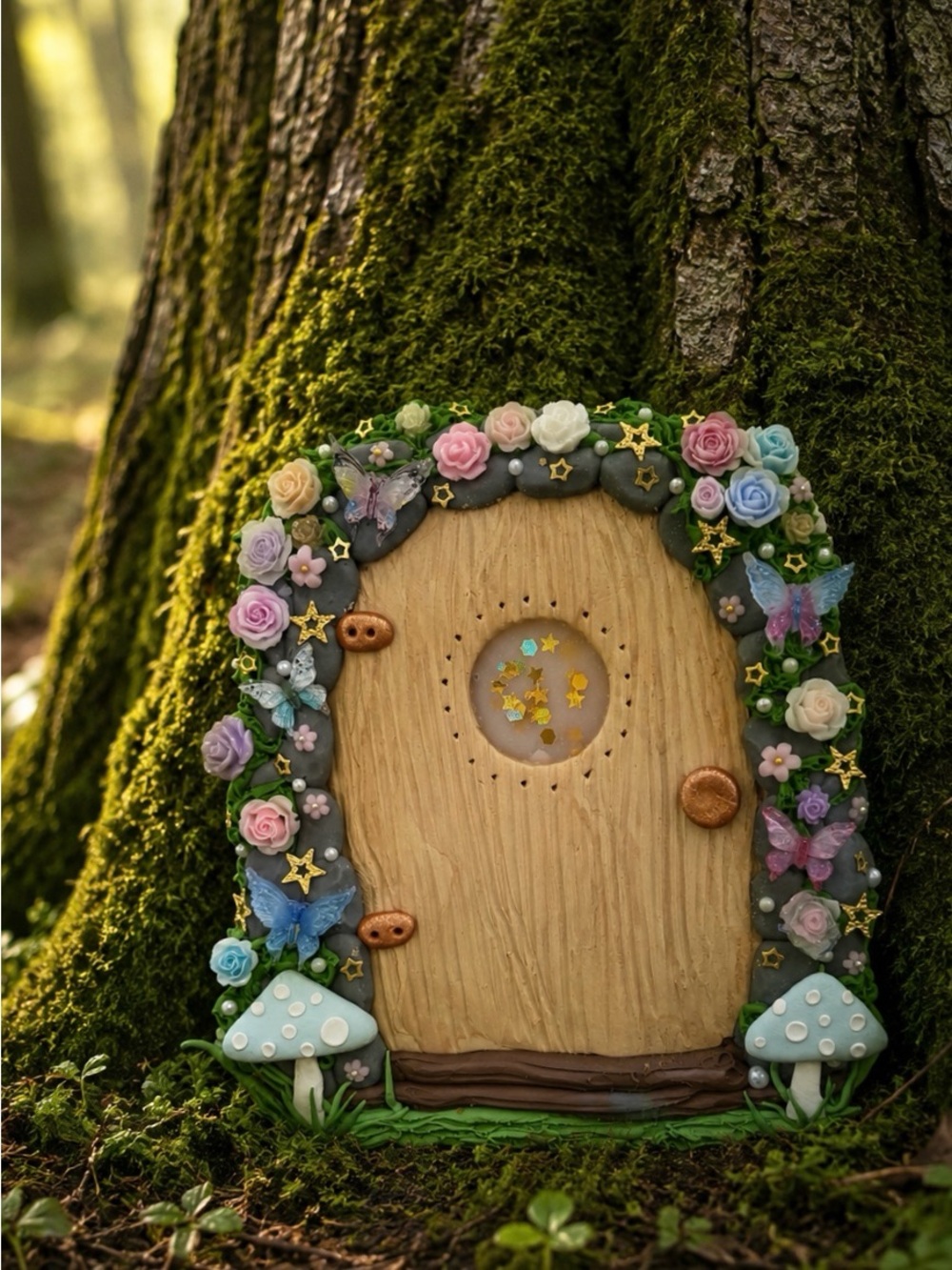 Mini Fairy Door with Pastel Floral & butterfly Accents indoor/outdoor